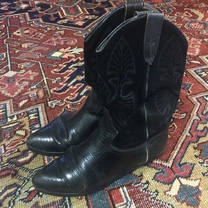 Vintage Black Leather & Suede Cowboy Boots
